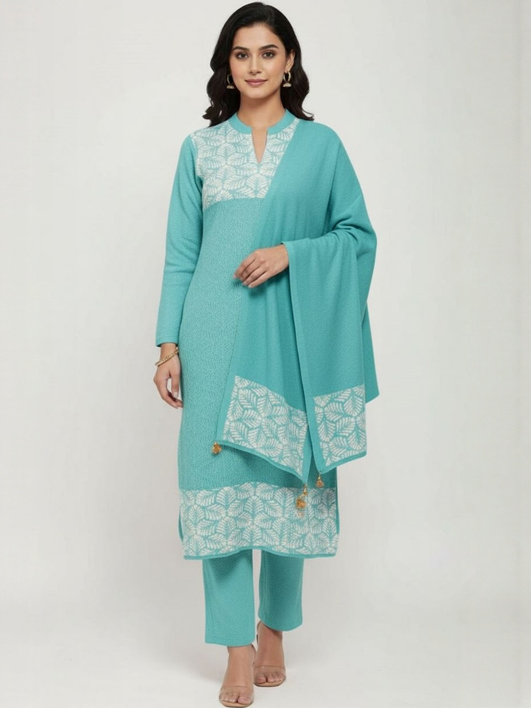 Wool's Kart Women Ethnic Motifs Printed Regular Pure Wool Kurta with Trousers & Dupatta