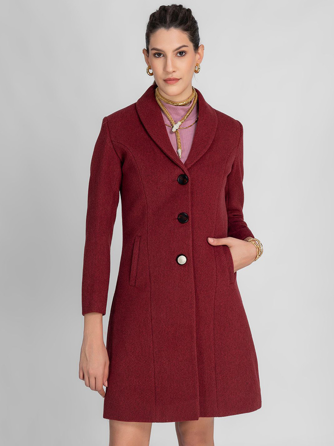 LURE URBAN Women Regular Fit Shawl Collar Long Sleeve Winter Wear Overcoat