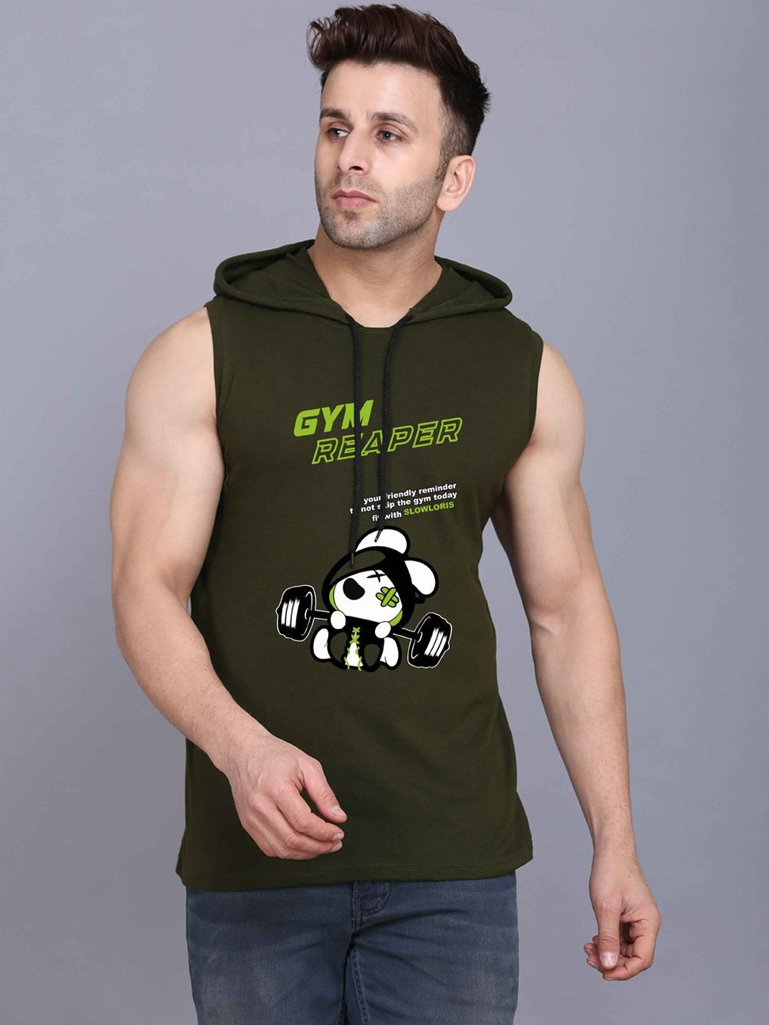 CRYPTIC Graphic Printed Hooded Sleeveless Cotton Regular Fit T-shirt