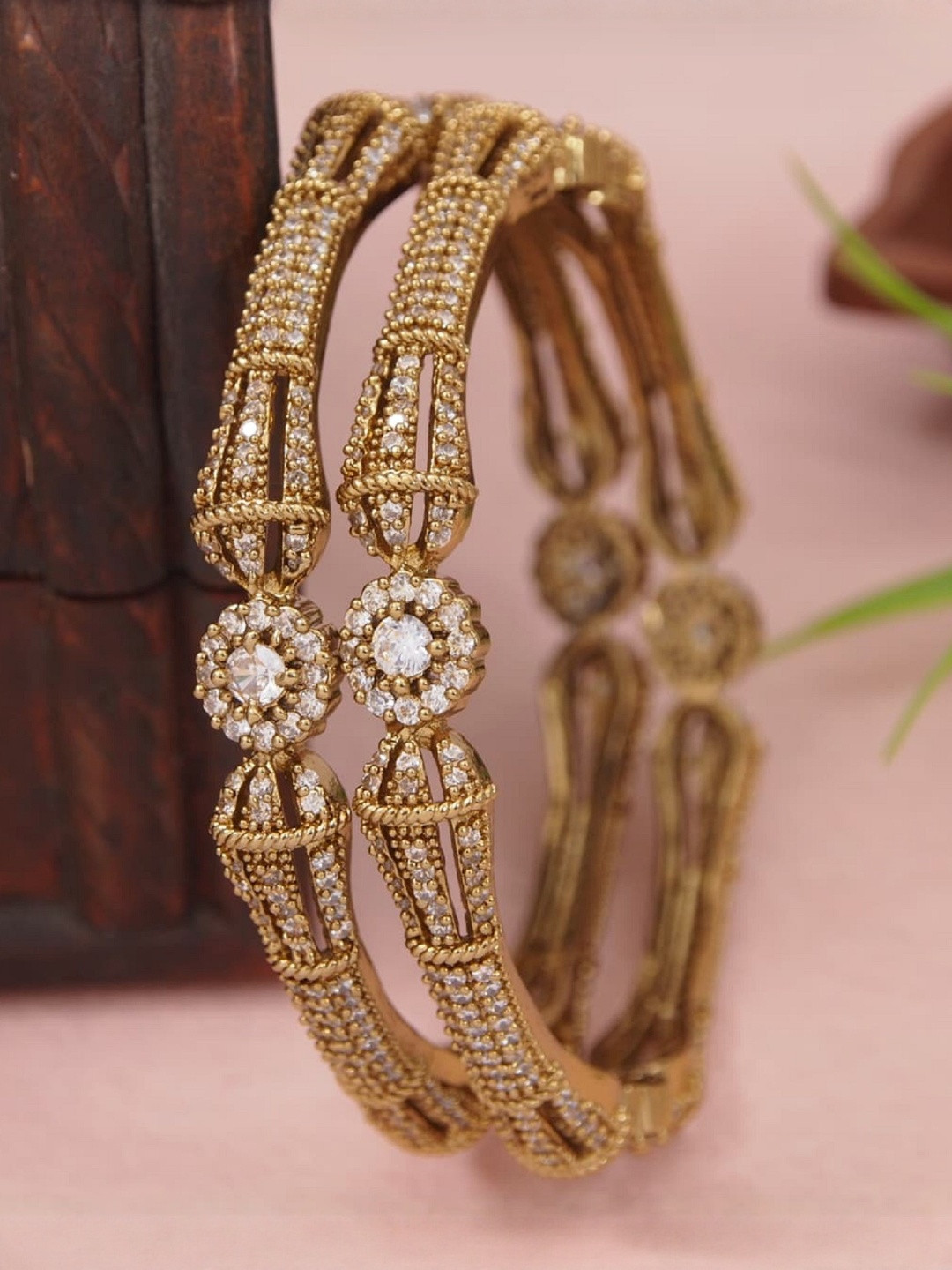 Anouk Set Of 2 Victorian-Plated American Diamond Studded Bangles