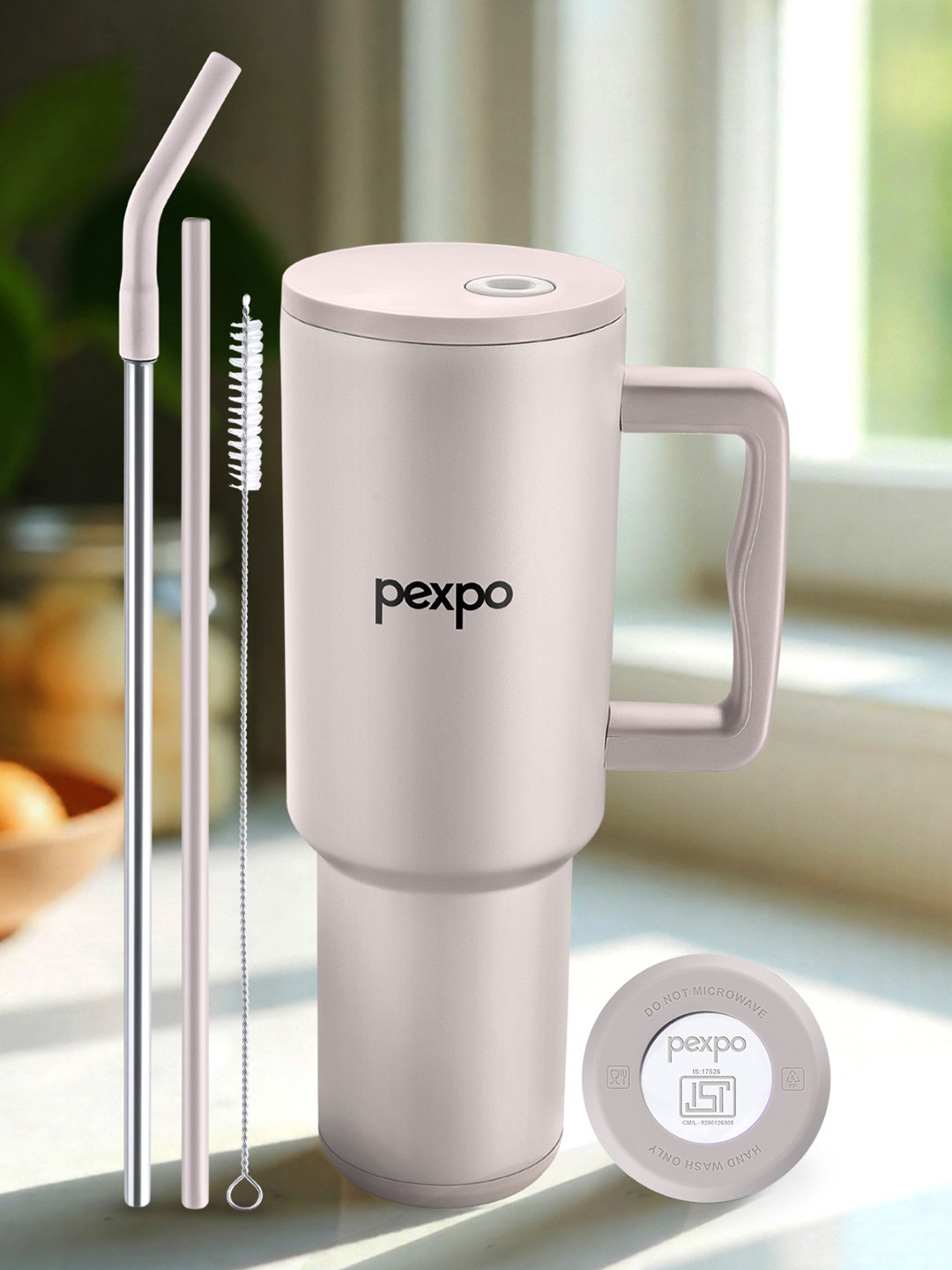 Pexpo Stanzy Beige ISI Certified Hot & Cold Double Wall Insulated Tumbler Flask 1.2L