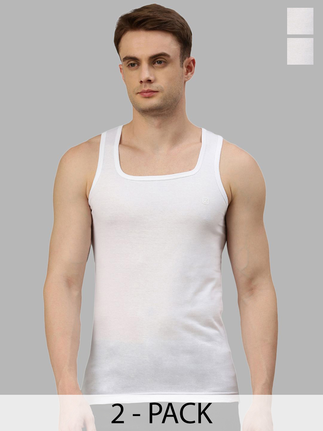 Zoiro Pack Of 2 Pure Cotton Square Neck Sleeveless Innerwear Vests