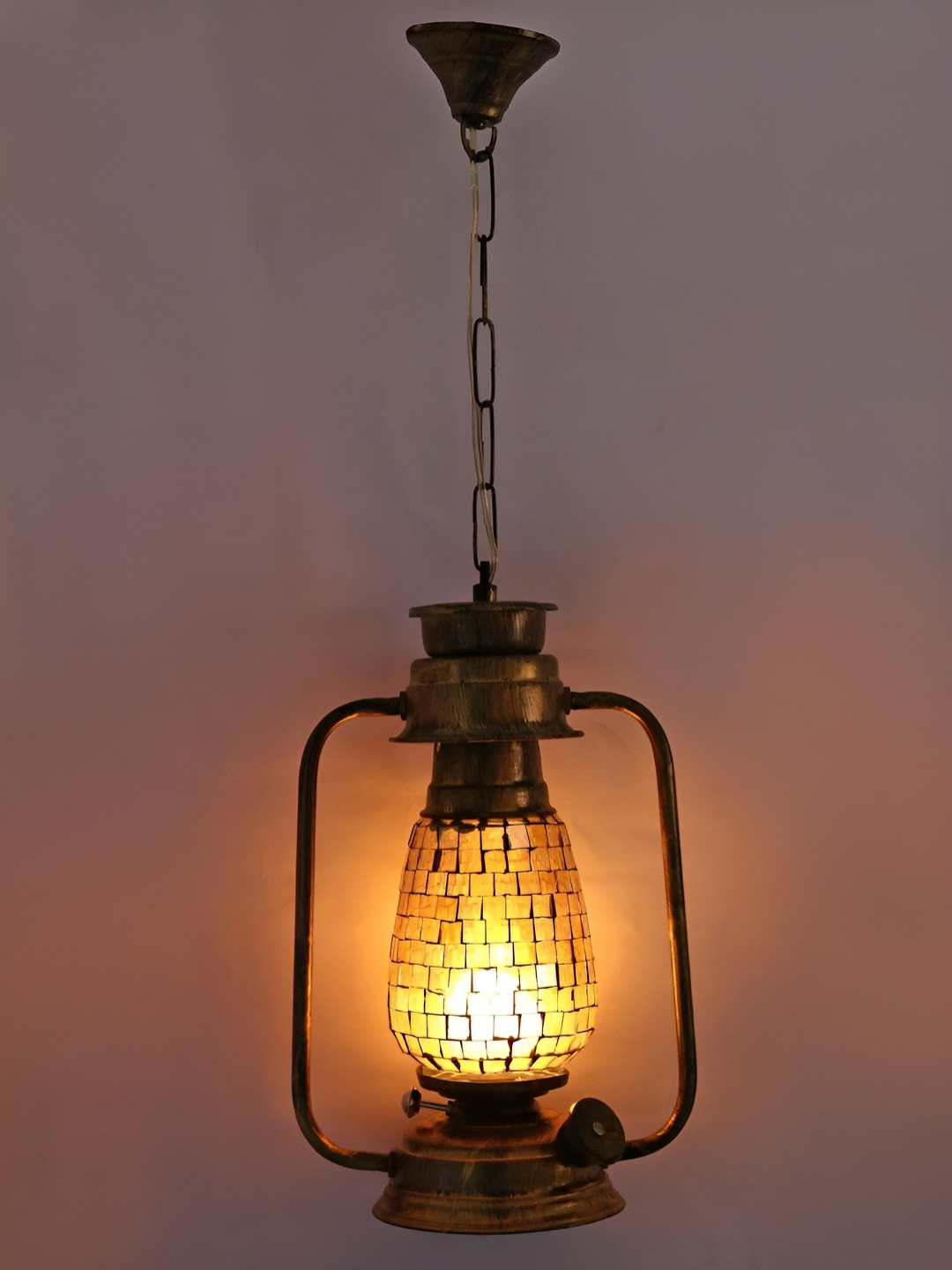 SOMIL Gold-Toned & White Textured Rectangle Shaped Lantern Ceiling Lamp