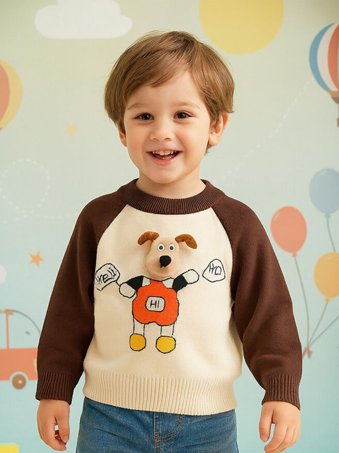 Bold N Elegant Kids Colourblocked Pullover with Detachable Puppy Brooch