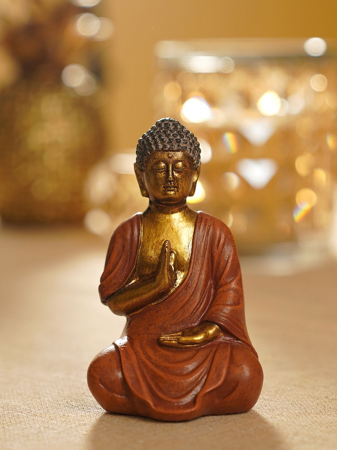 Pure Home and Living Gold-Toned Glossy Buddha Living Room Tiny Showpiece 5.11 Inches