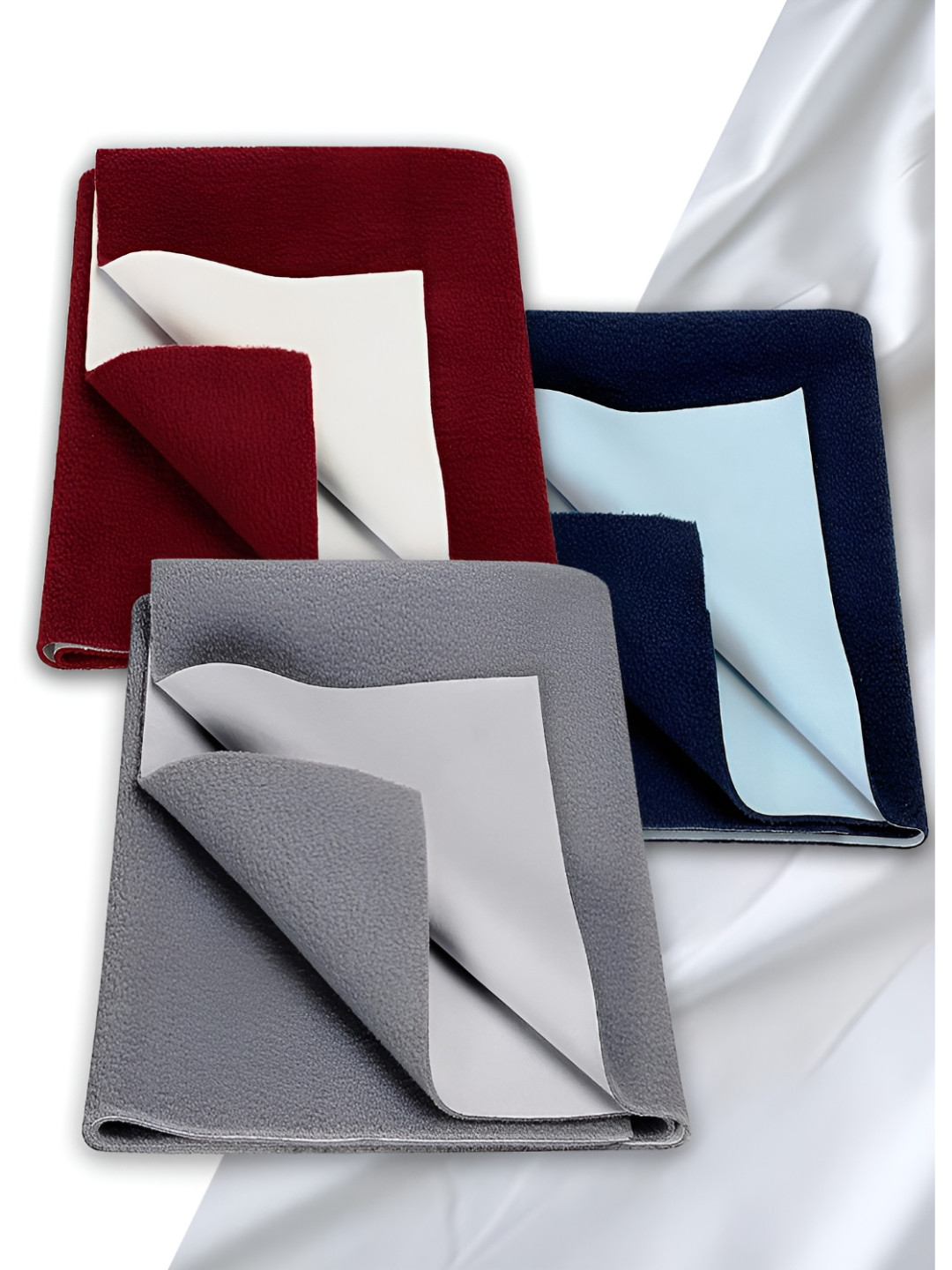 GRISHVA Maroon & Grey Cotton 3 Pieces Water Resistant Mattress Protector