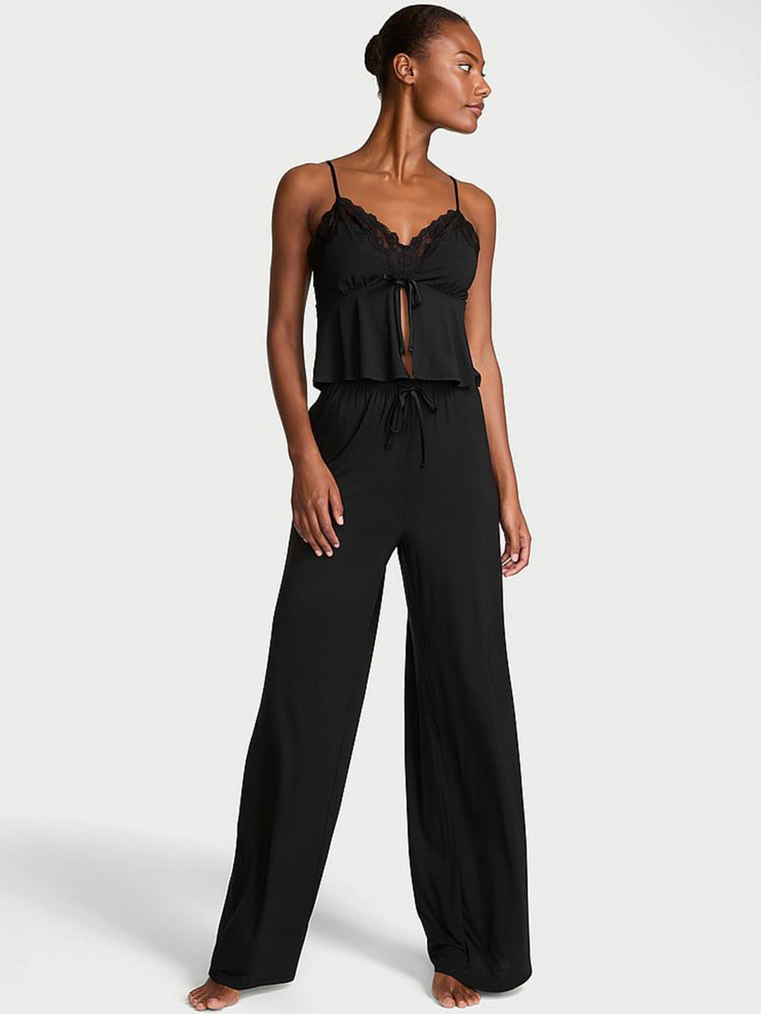 Victoria's Secret Women Solid Lace-Trim Cami & Wide-Leg Night suit