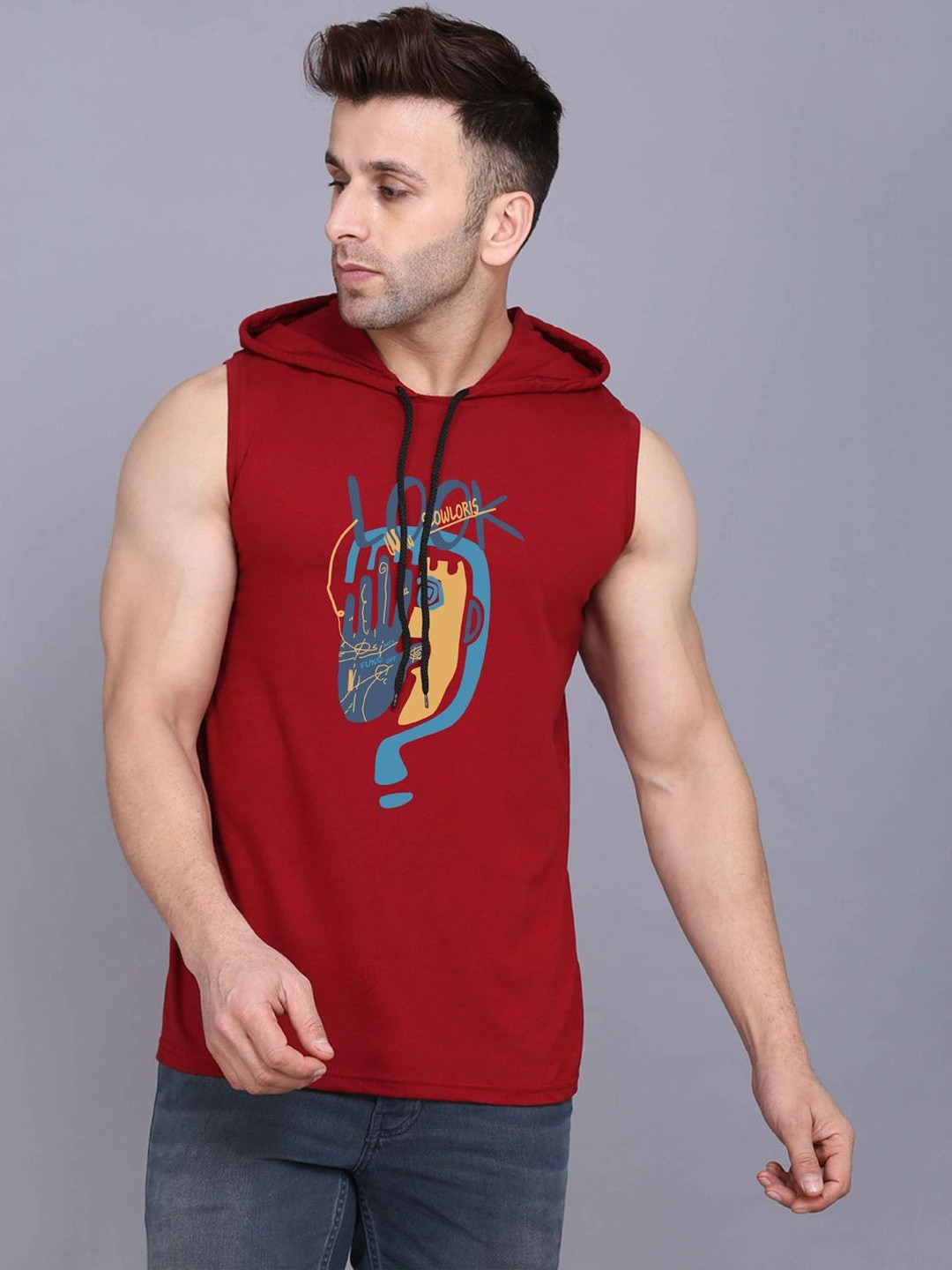 CRYPTIC Men Hooded Graphic Printed Sleeveless T-shirt