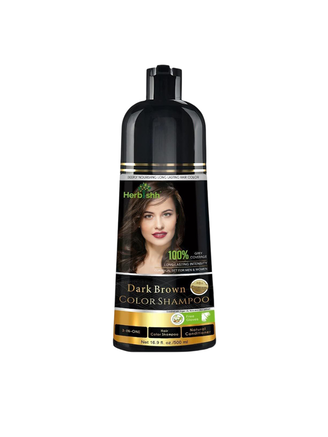 Herbishh Hair Color Shampoo For Grey Hair With Argan Oil - 500 ml - Dark Brown