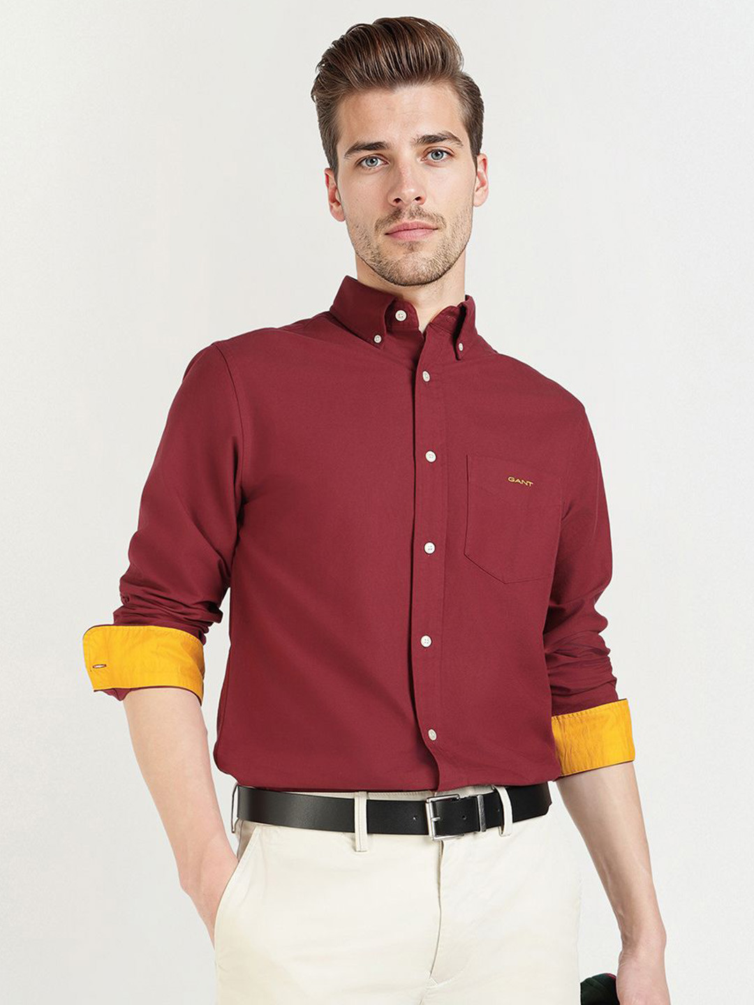 GANT Men Relaxed Fit Solid Button-Down Collar Pure Cotton Beefy Casual Shirt