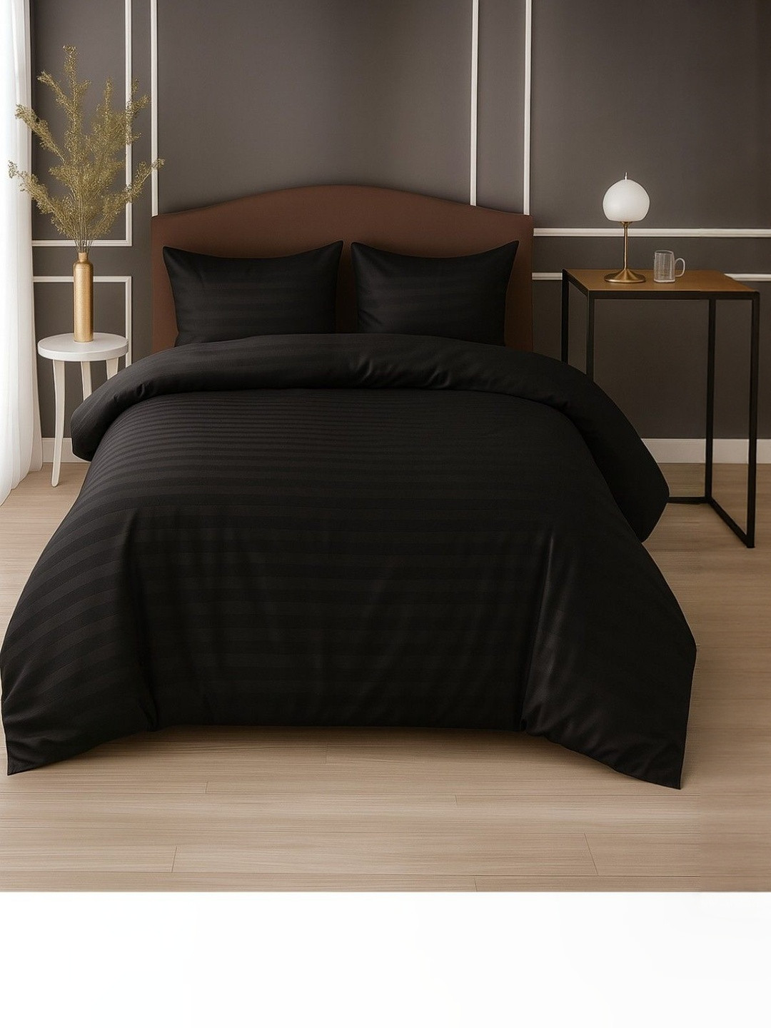 INDHOME LIFE Black Striped Cotton 240 TC Queen Bedsheet Set-90 inch x 90 inch