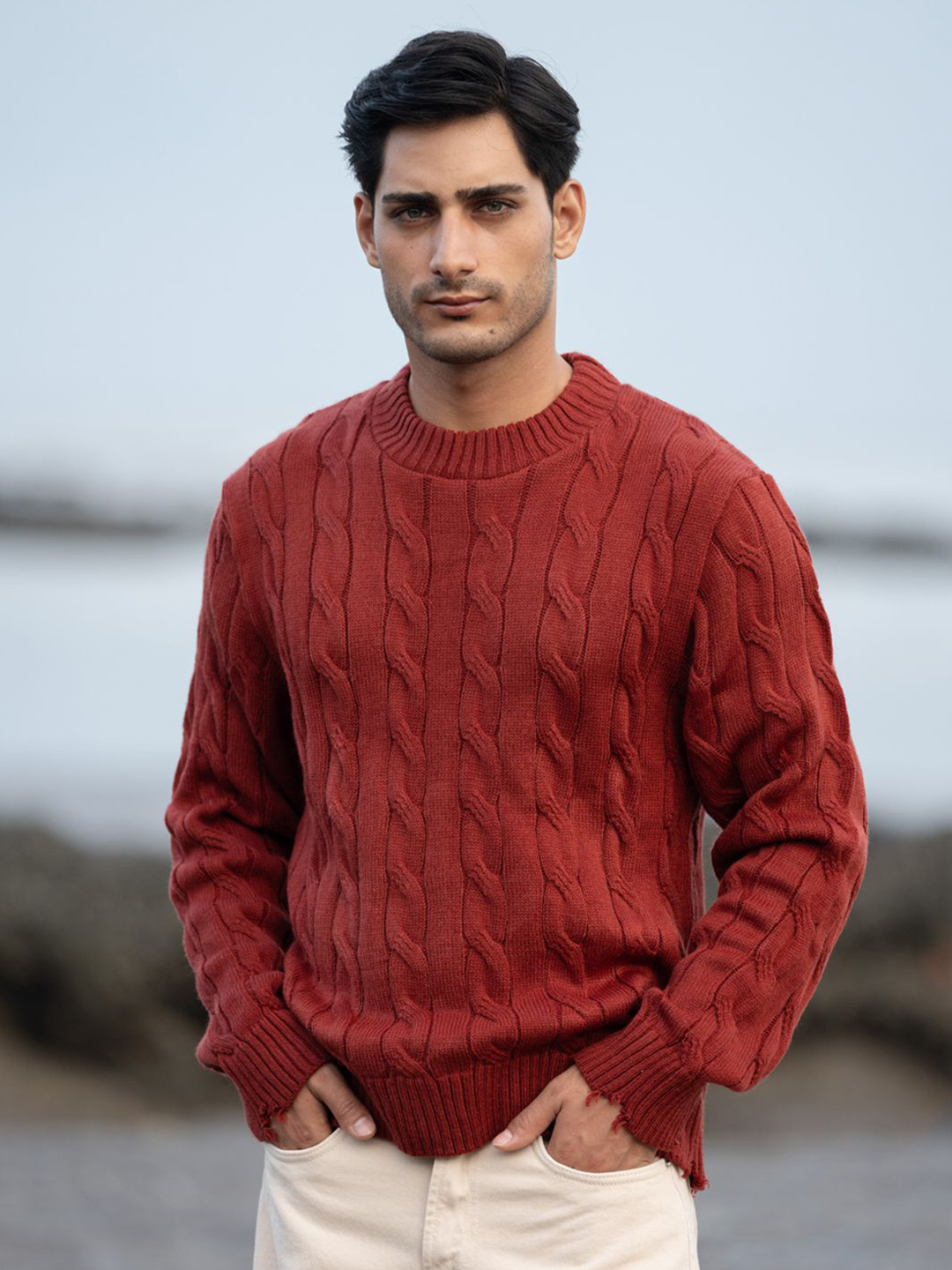 Powerlook Men Cable Knit Pullover Sweaters