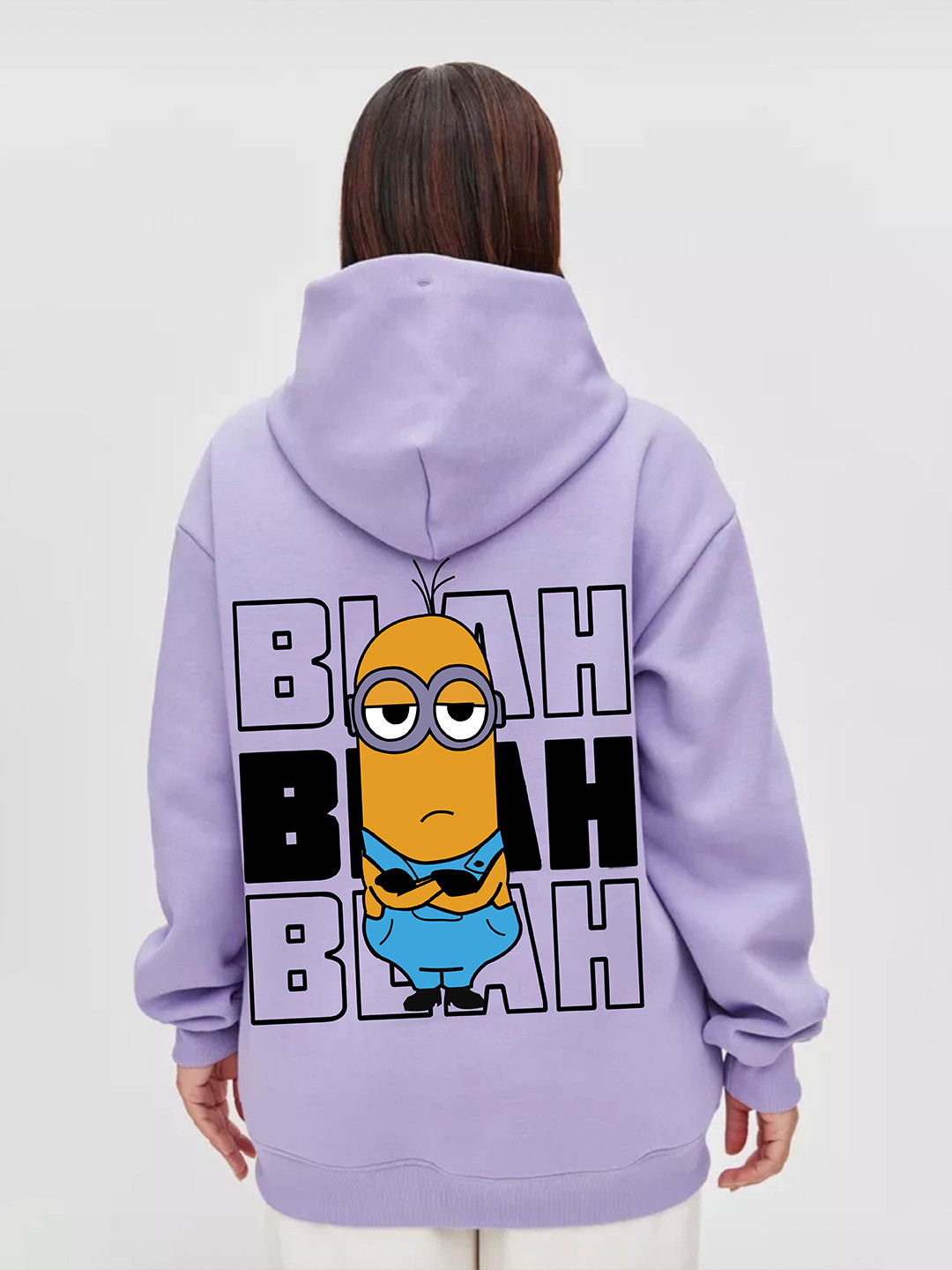 RAYACLOSET Women  Minion Printed Hooded Oversize Sweatshirt