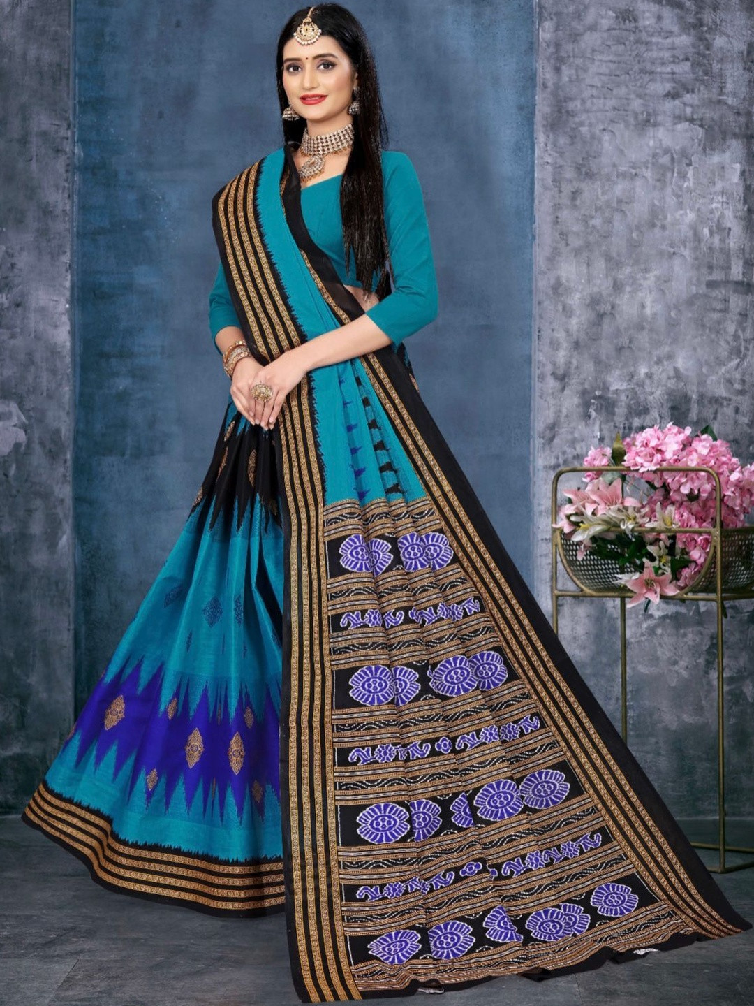 ETHNIC ODISHA HANDLOOM Woven Design Zari Pure Cotton Sambalpuri Saree With Blouse Piece