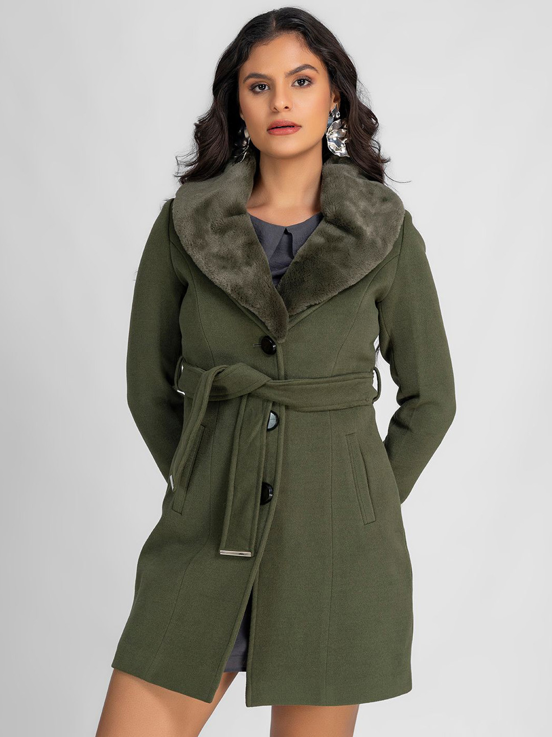 LURE URBAN Women Notched Lapel Single-Breasted Fur Collar Overcoat