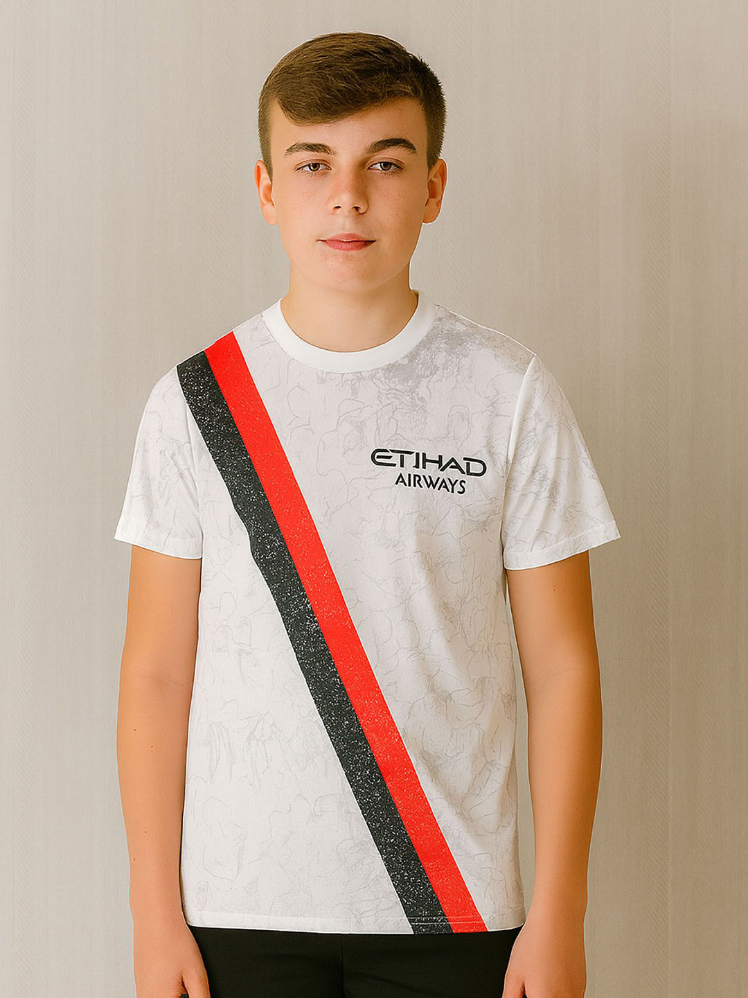 dostitch Boys White Polyester Manchester City Football Club Tshirt