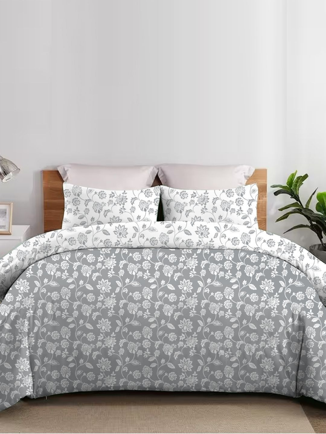 Sleeping Owls- because your sleep matters Grey & White Floral Reversible 150 GSM Comforter