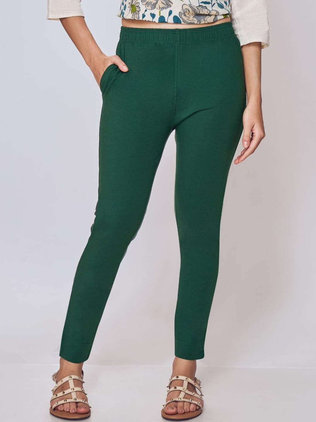 Lango Women Ankle-Length Cotton Leggings with Pockets