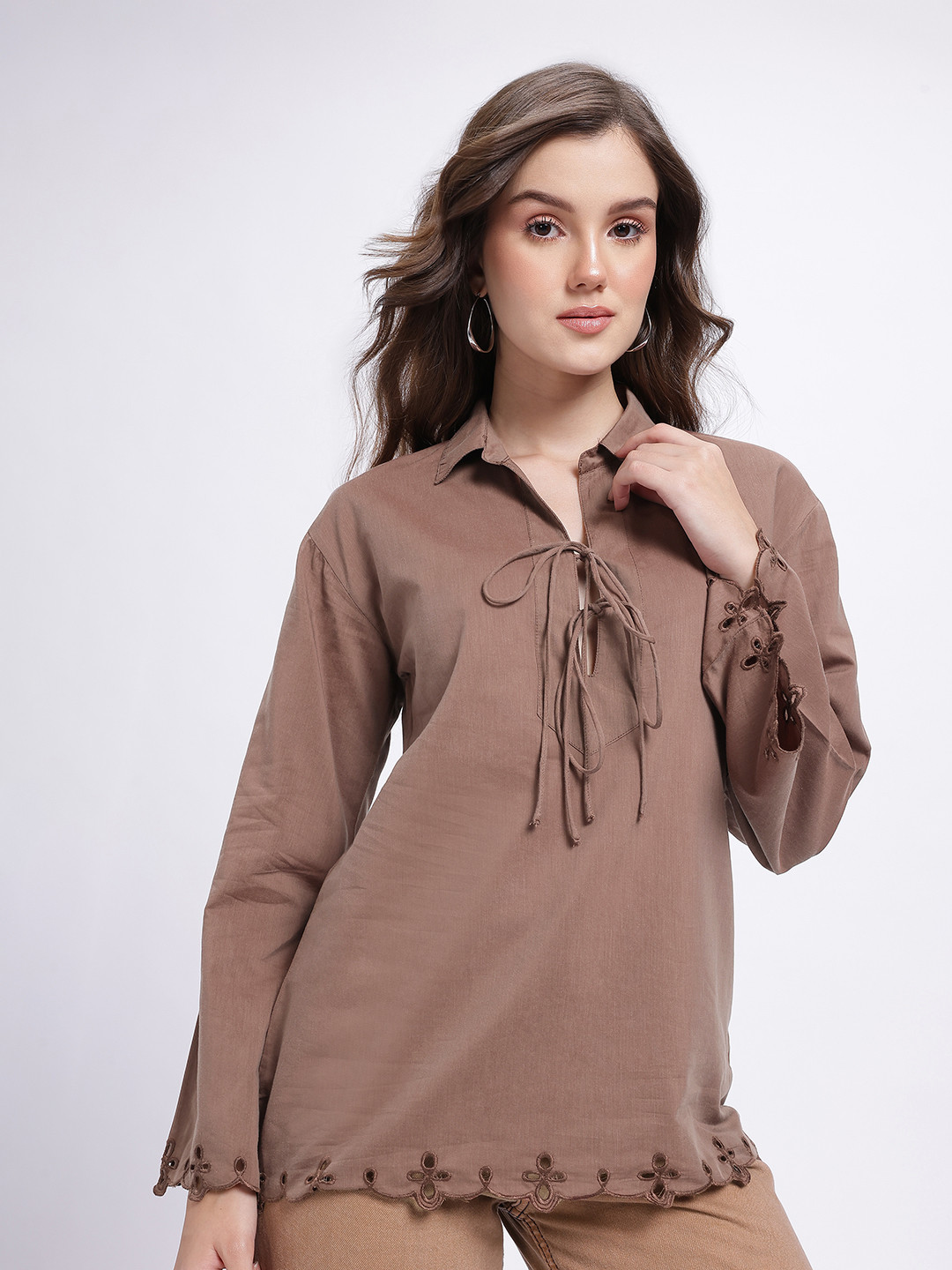 Schiflii Self Design Flared Sleeve Shirt Style Top