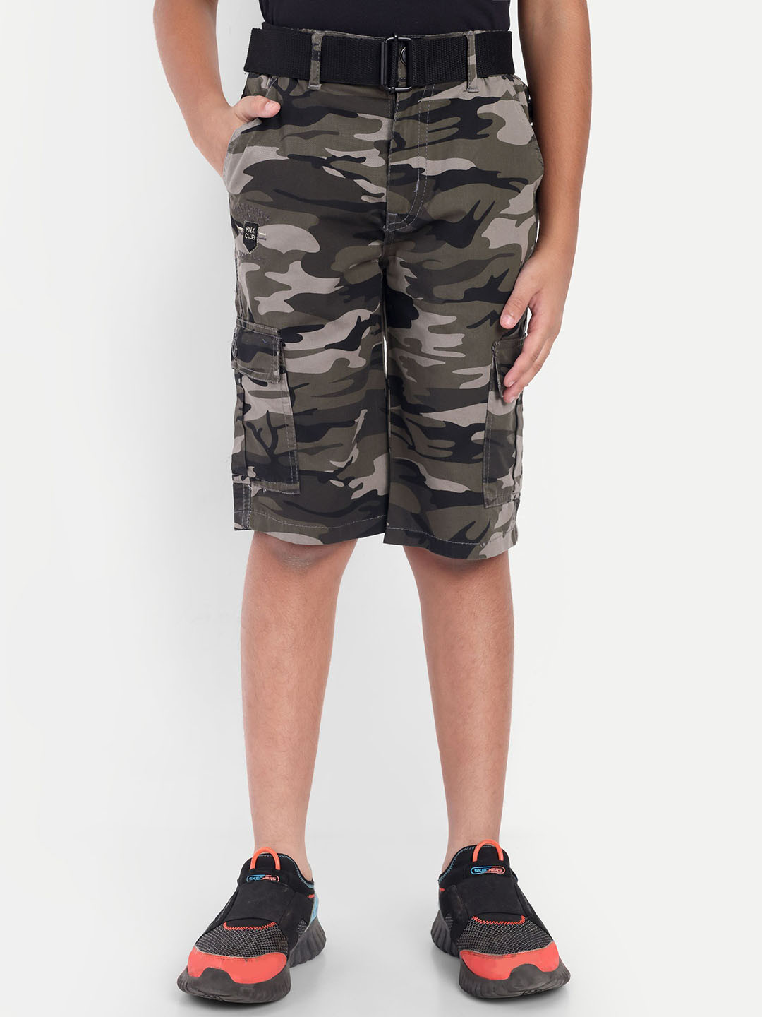 PUPPET-NX Boys Camouflage Printed Knee Length Regular Fit Running Cargo Shorts
