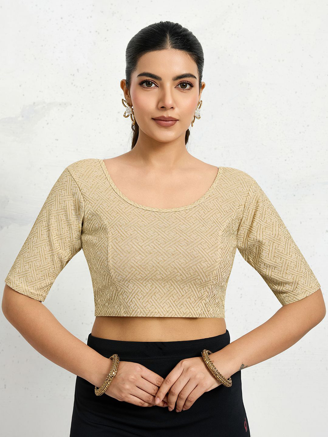 Trendmalls Women Embroidered Round Neck Stretchable Ready To Wear Saree Blouse