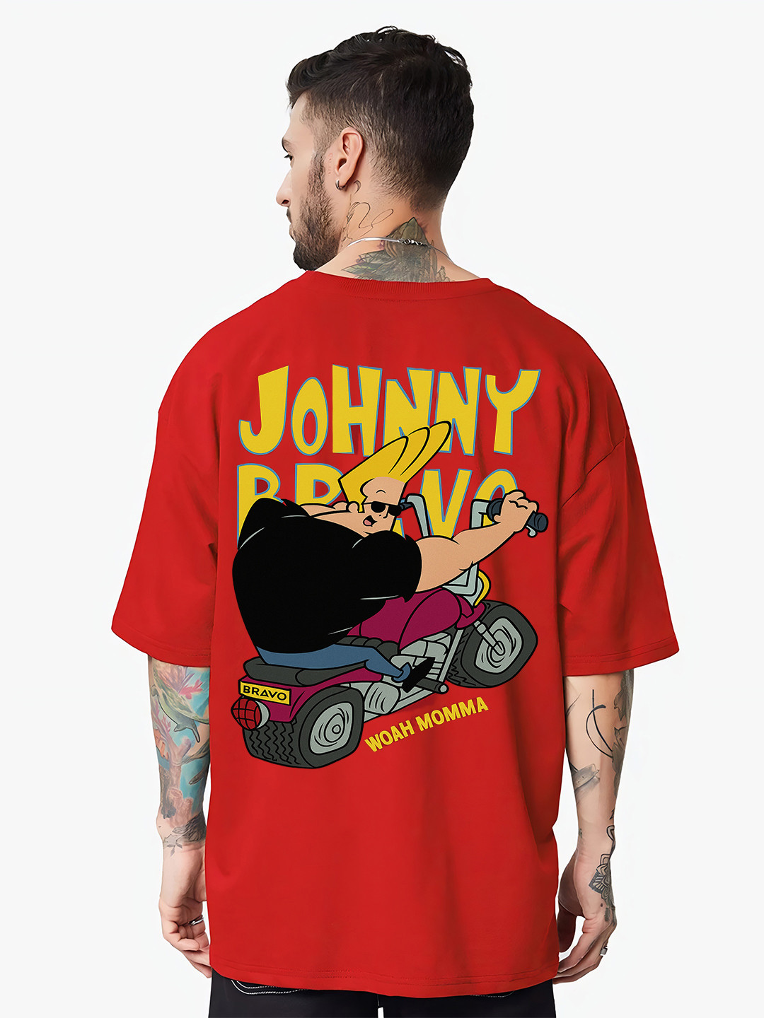 UNIQSOME Men Johnny Bravo Graphic Printed Round Neck Cotton Oversized T-shirt