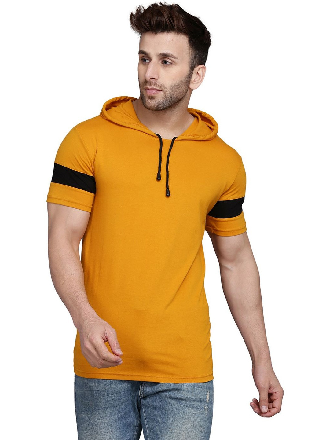 CRYPTIC Colour-blocked Regular Fit Hooded T-shirt