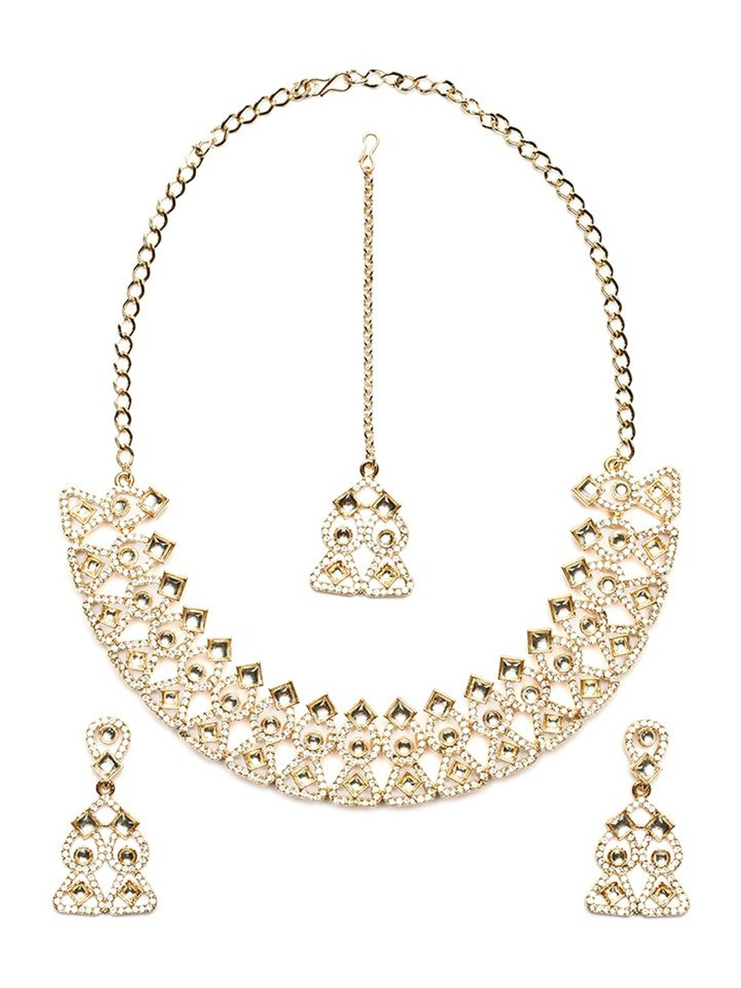 Kulin Designer Gold-Plated Choker Necklace Set with Earrings and  Maang Tikka