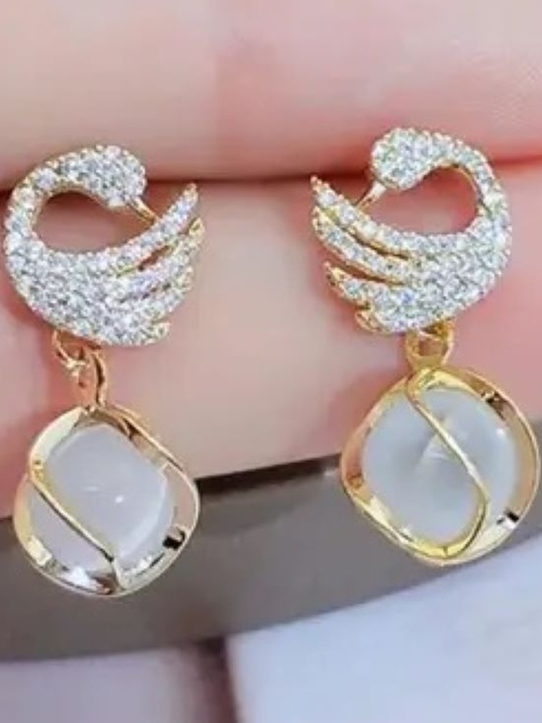 Jewelfy Gold Plated Peacock Style Drop Earrings
