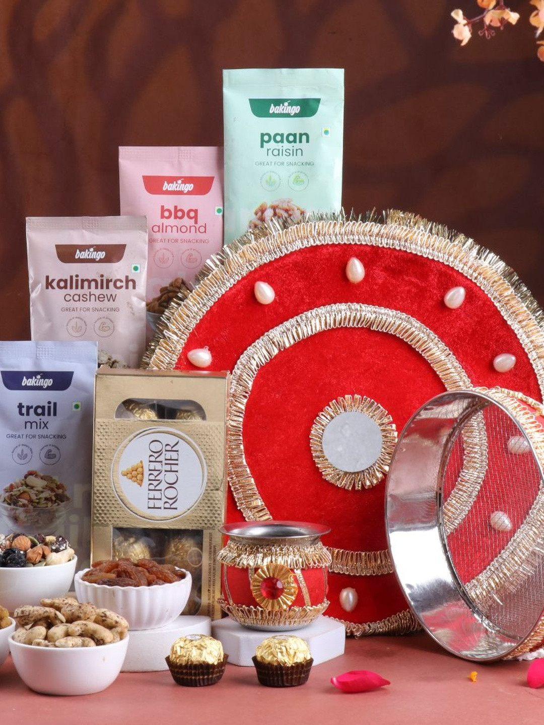 Floweraura Set Of 8 Premium Karwachauth Thali Combo Set with Gifts Hamper