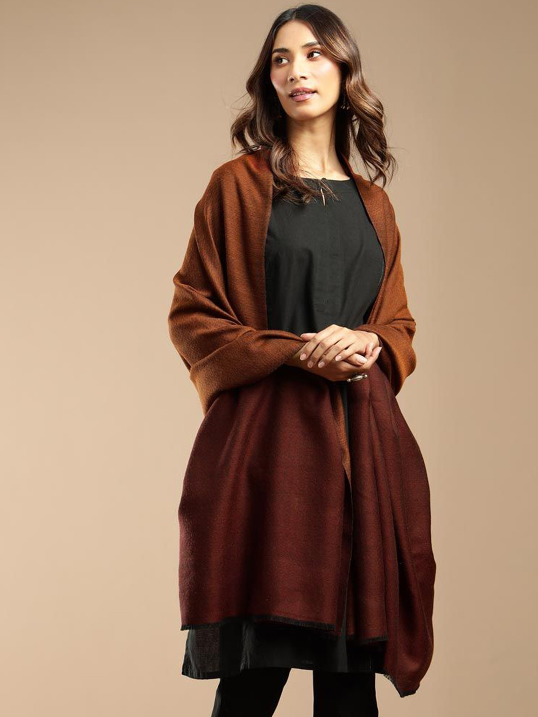 Fabindia Colourblocked Fringed Border Detail Woollen Shawl