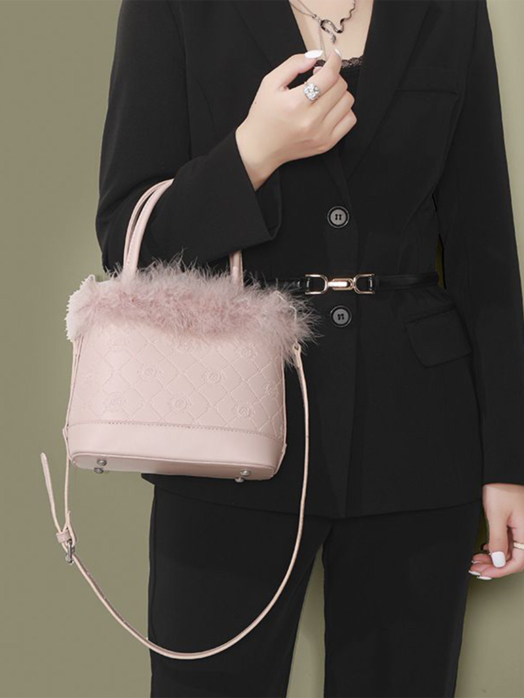 CORSICA PU Bucket Sling Bag With Faux Fur Detail
