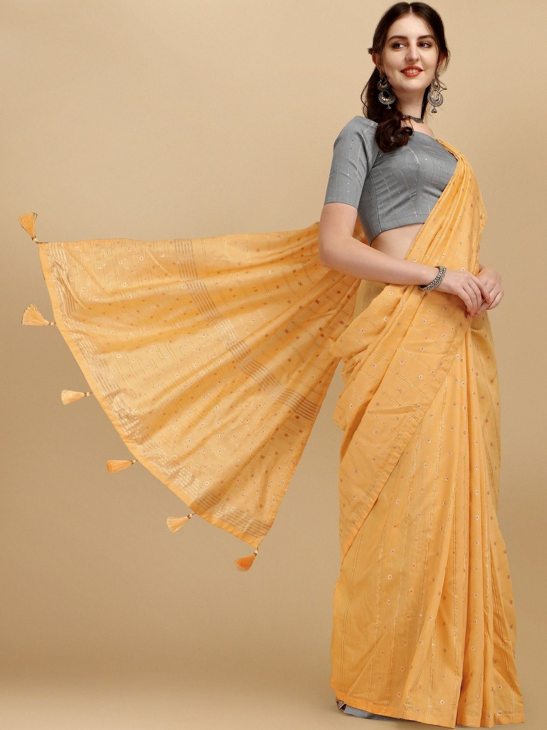 LUSIVA Ethnic Motifs Embellished Sequinned Saree With An Unstitched Blouse Piece
