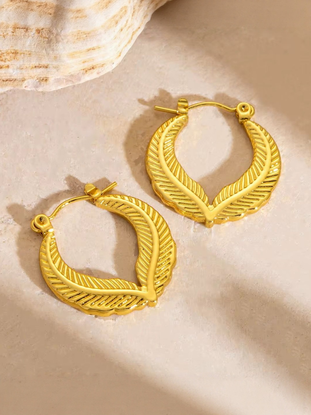 GARNISHA Gold-Plated Leaf Shaped Hoop Earrings