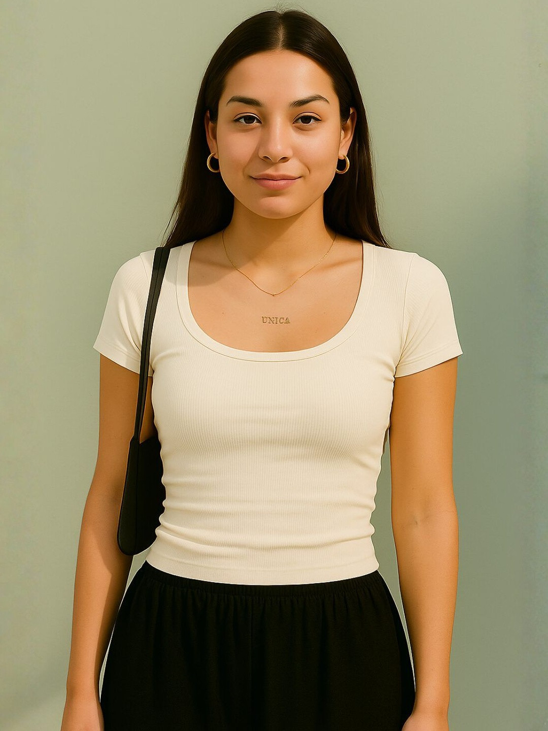 ROCKWELL Ribbed Scoop Neck Short Sleeves Top