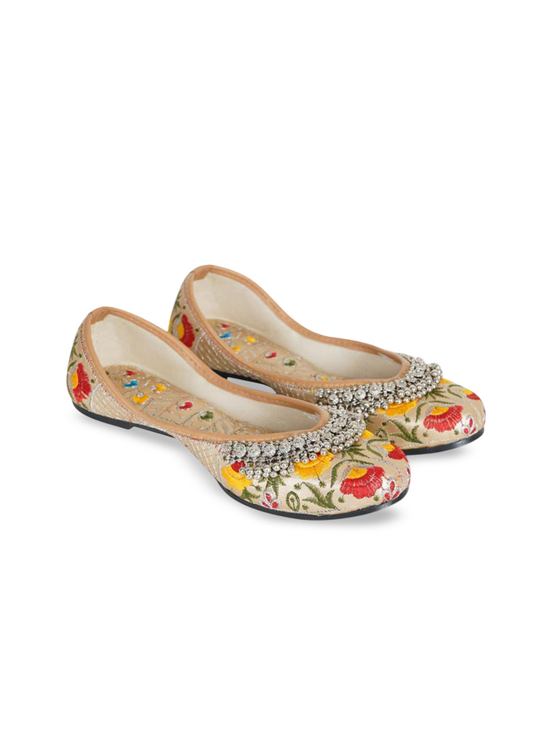 DFR Women Embroidered Slip-On Punjabi Mojaris Flats with Payal