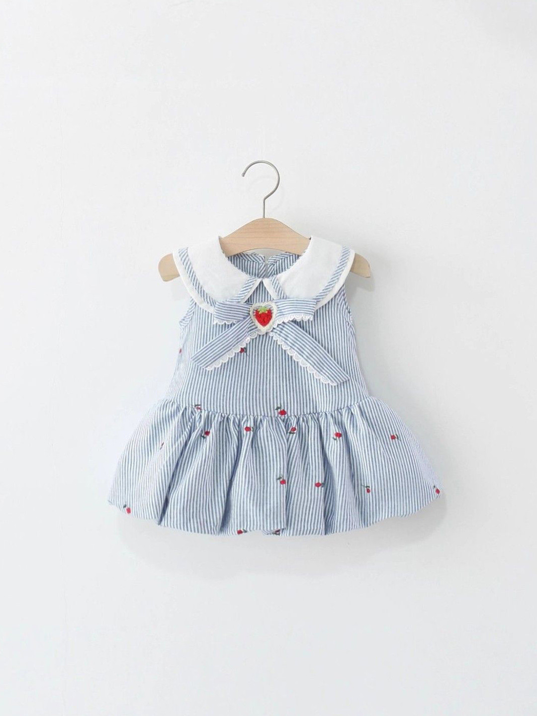YK Girls Striped Peter Pan Collar Mini Balloon Dress