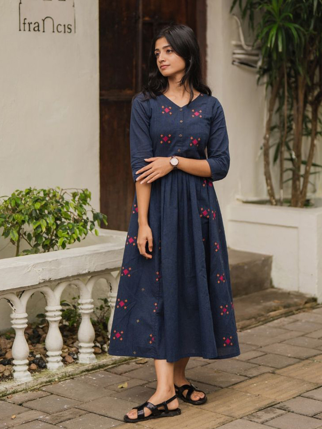 HAY Women Printed V-Neck Cotton Maxi Dress