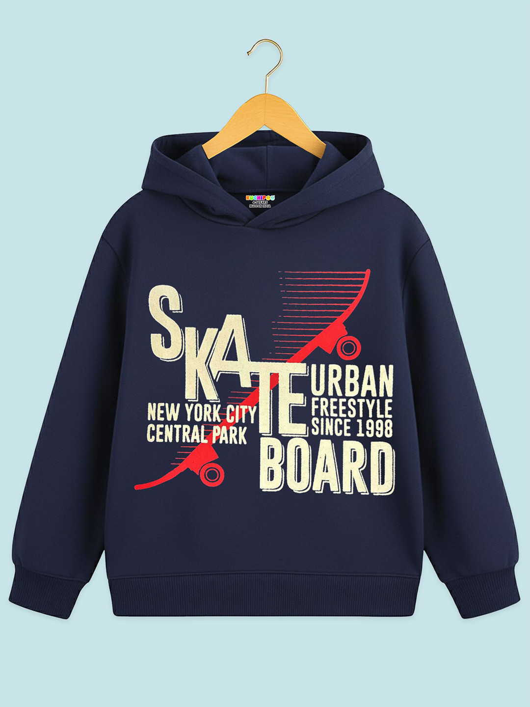 KUCHIPOO Boys Typography Printed Regular Fit Winterwear Hooded Pullover Sweatshirt