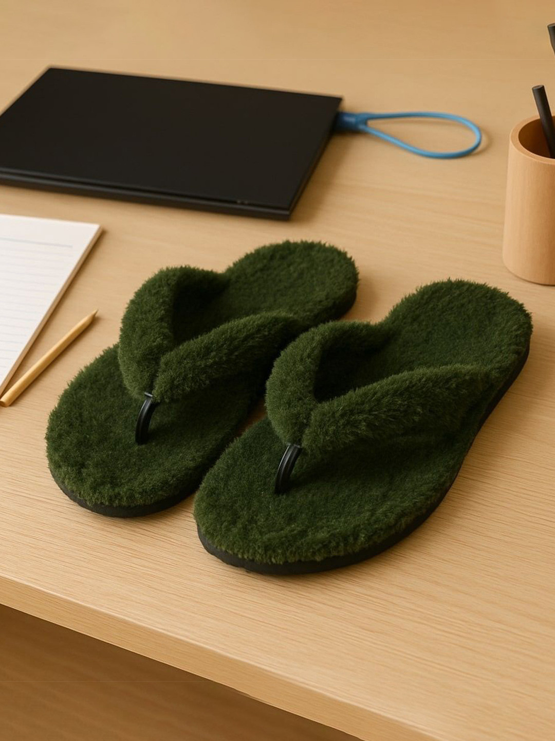 WOLVESDEN Women Self Design Fur Winter Thong Flip-Flops