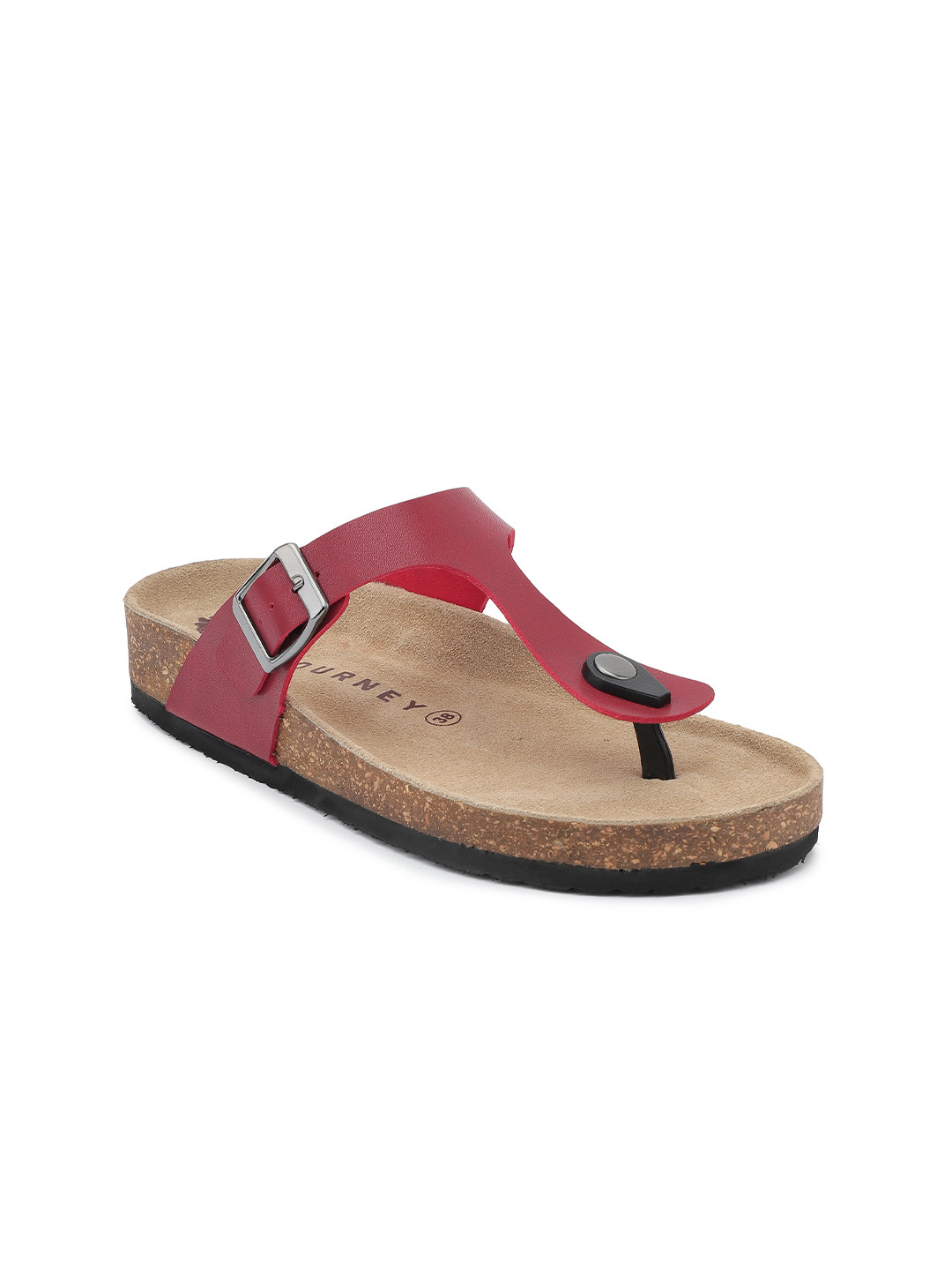 HF JOURNEY Women Red Comfort Cork T-Strap Flats