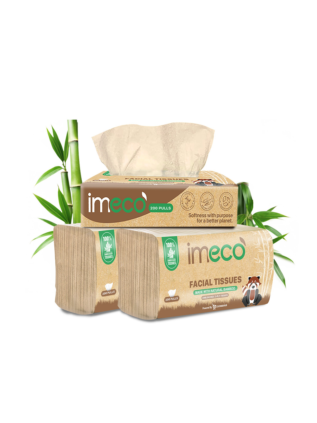 IMECO Set Of 3 Bamboo Facial Tissues- 200 Tissues Each