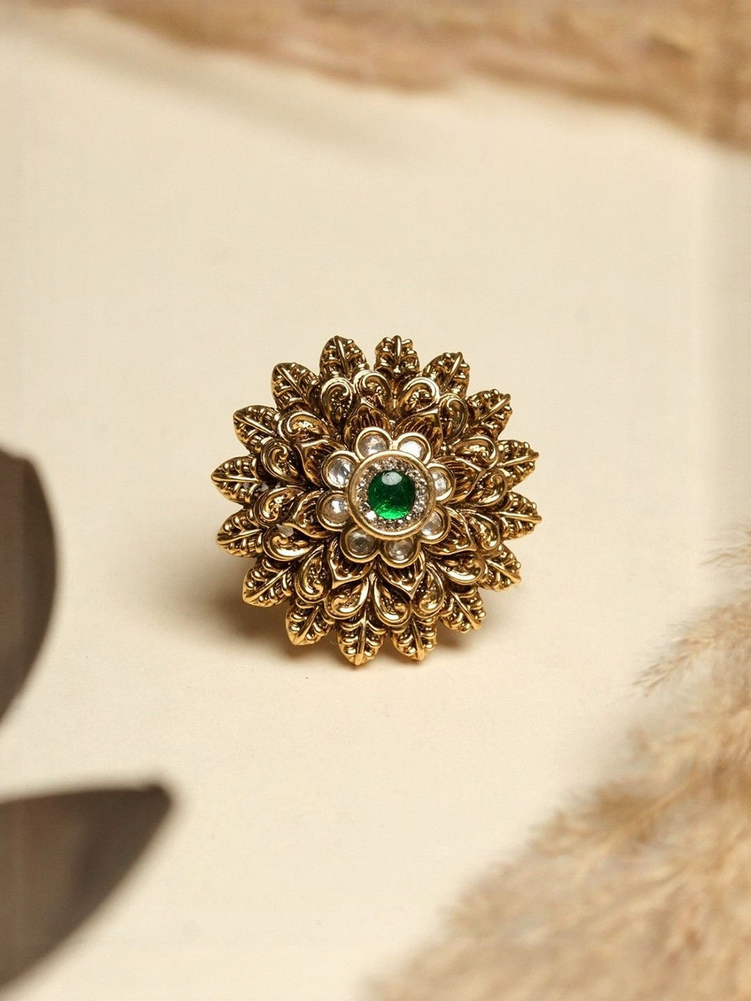 CAO Jewellery Artificial Stone Studded Round Shaped Finger Ring