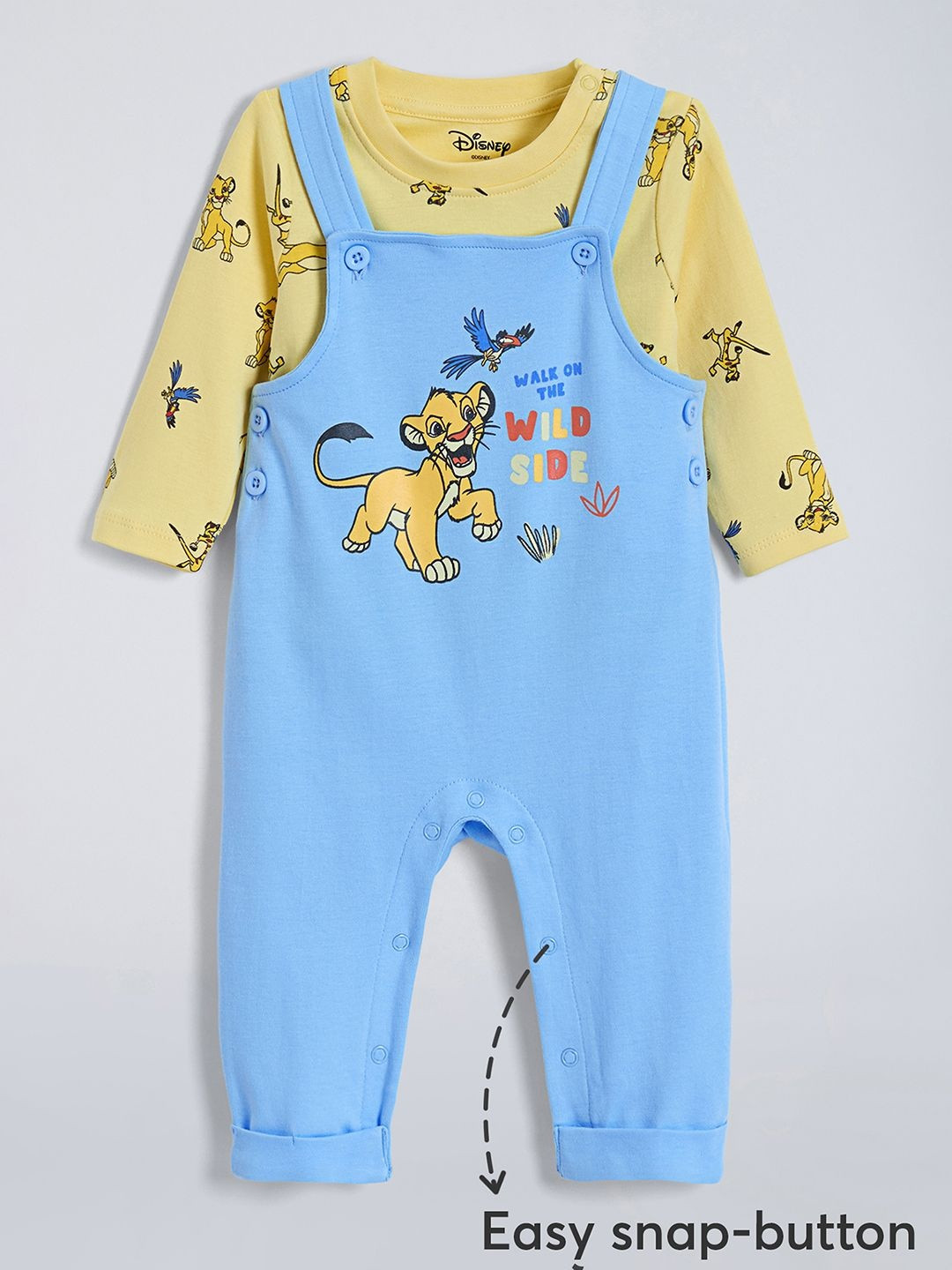 Hopscotch Boys Printed Cotton T-shirt & Dunagree