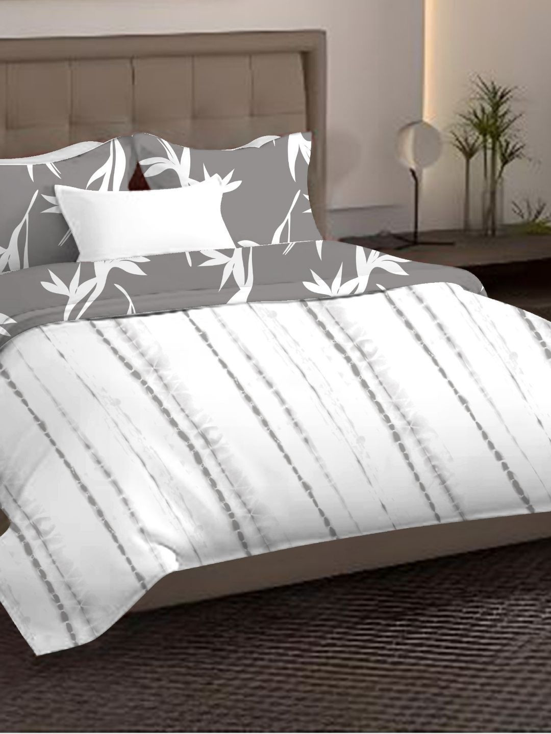 Sleeping Owls- because your sleep matters Grey & White Floral Reversible 150 GSM Comforter