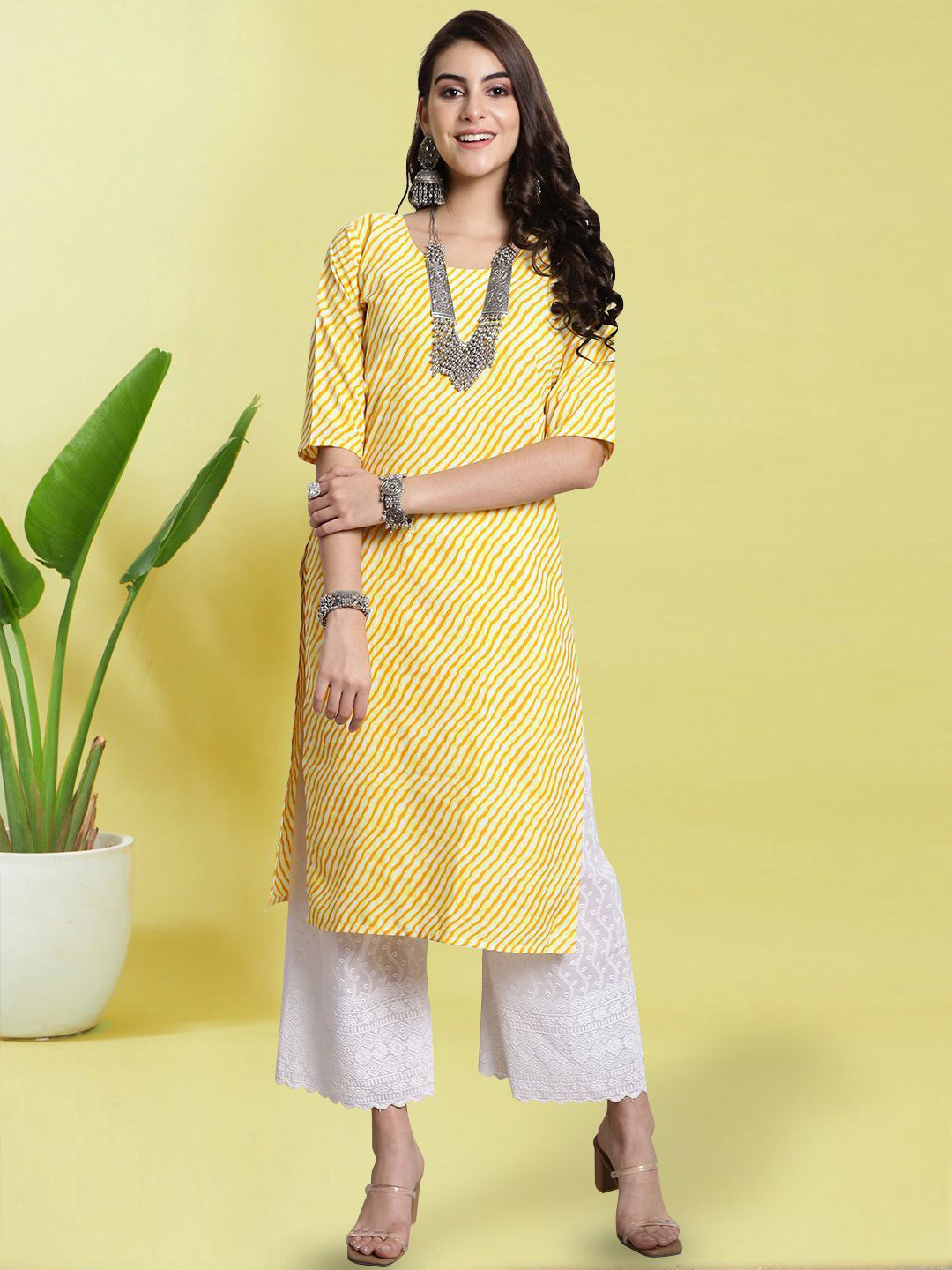 Ethnic basket Women Striped Daily Straight Kurta
