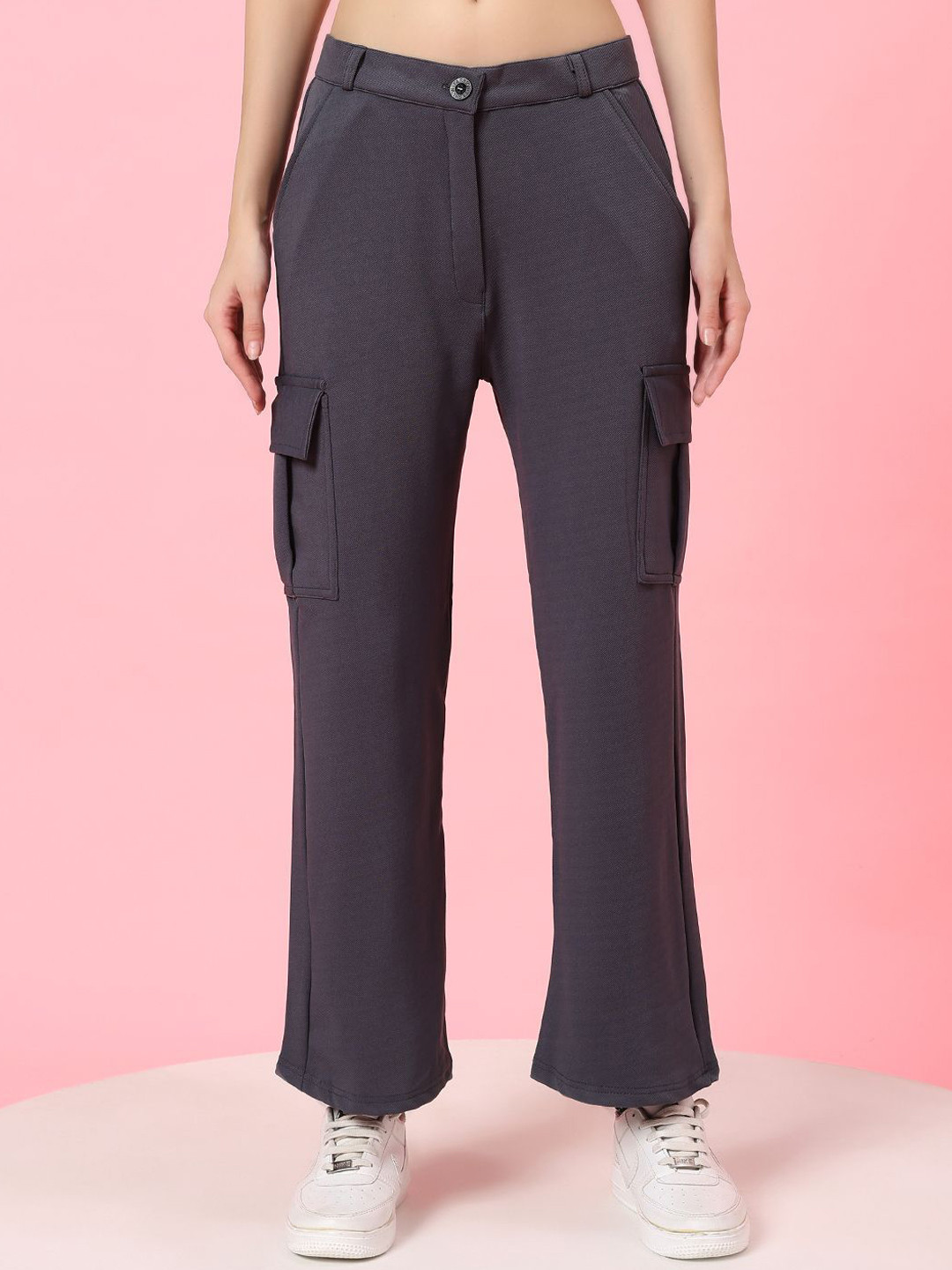 Veltick Women Denim Mid-Rise Stretchable Cargo Loose Fit Jeans
