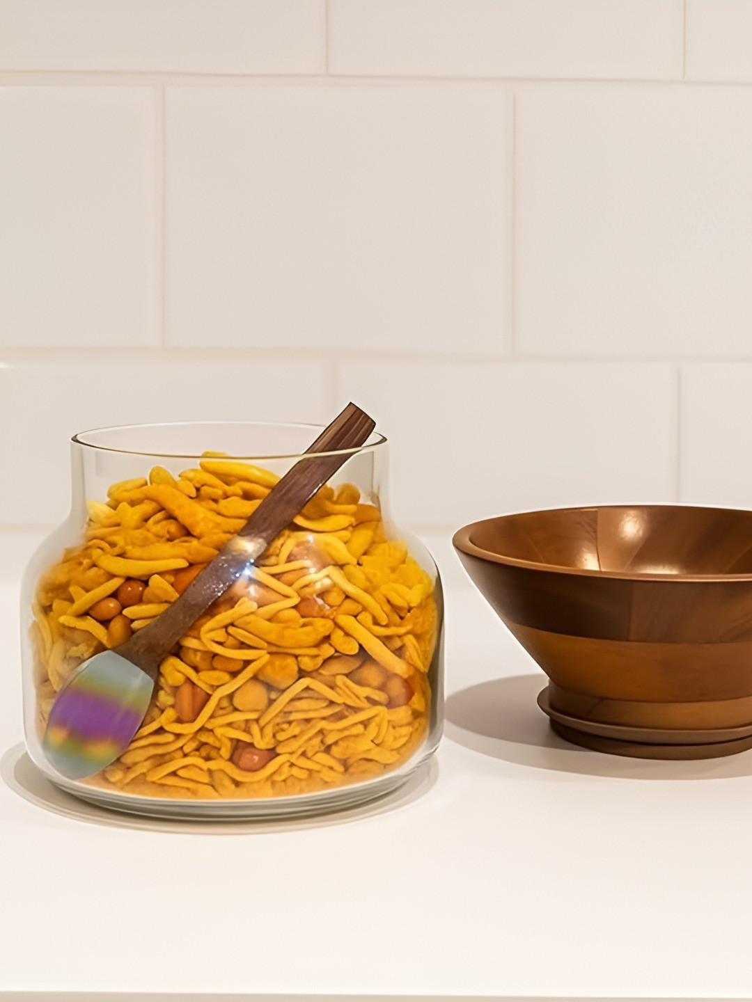 LHC Transparent & Brown Dishwasher & Microwave Safe Round Jar Container 400 ml