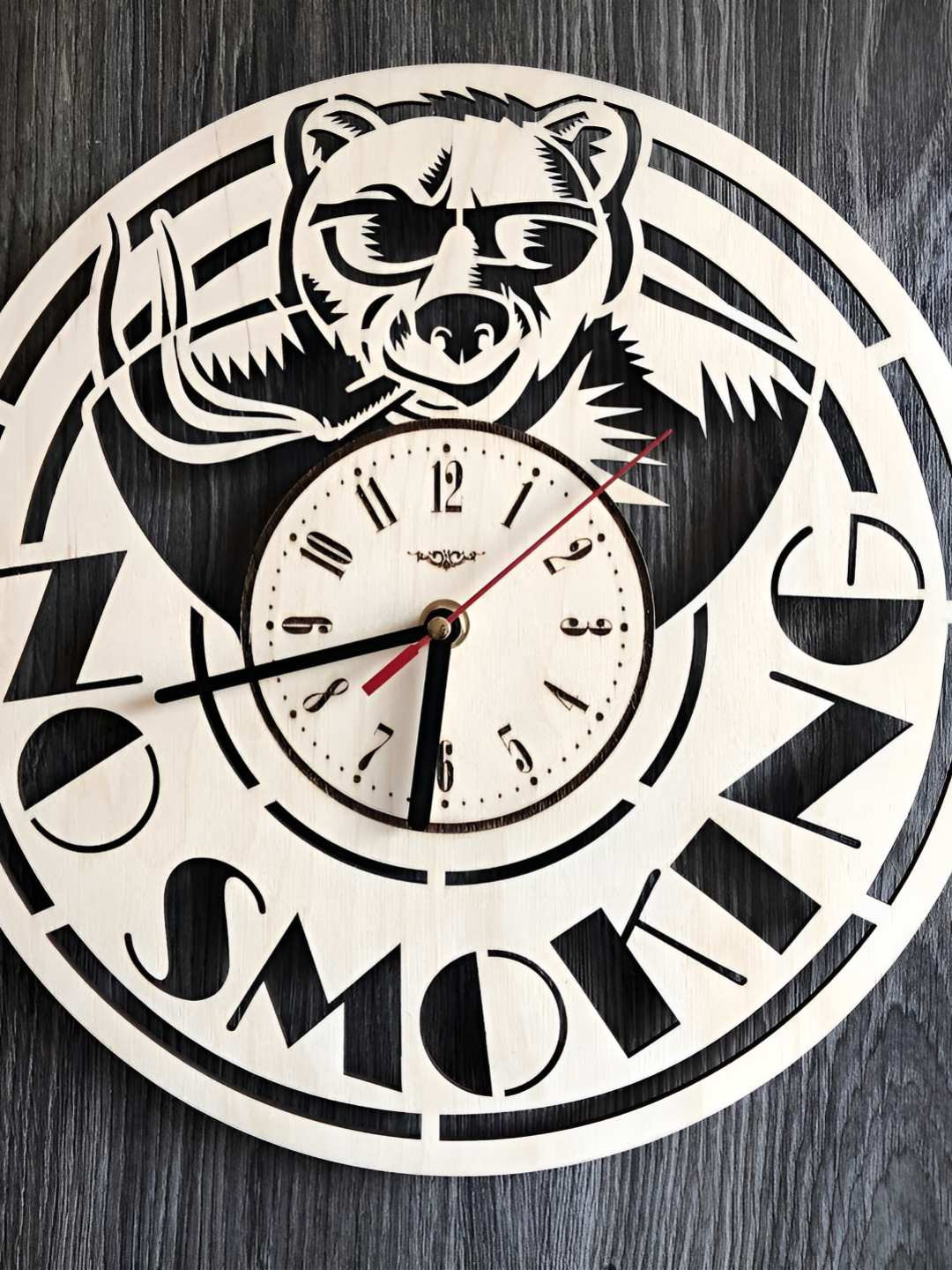 QEZNEF Beige & Black Animal Printed Analogue Traditional Round Wooden Wall Clock