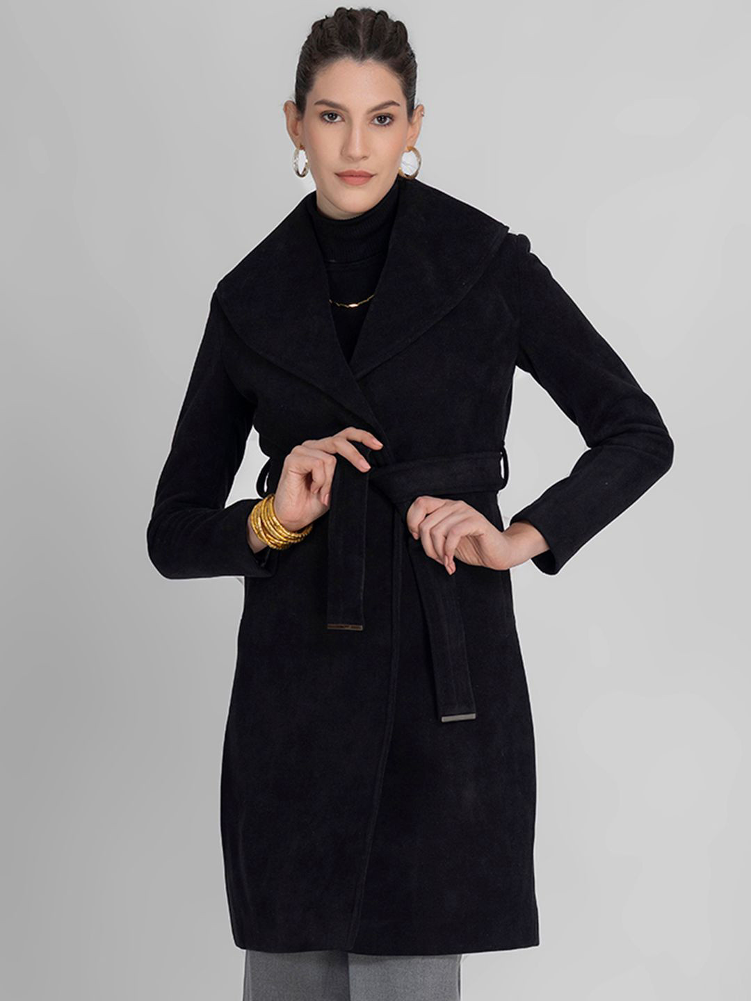 LURE URBAN Women Regular Fit Belted Spread Collar Long Sleeves Winter Overcoat